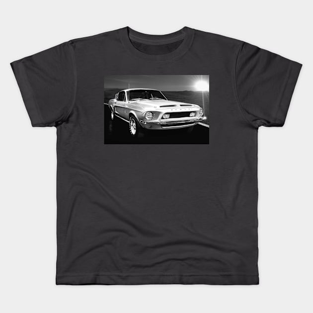 Shelby Cobra Mustang 1968 BW Kids T-Shirt by Burtney